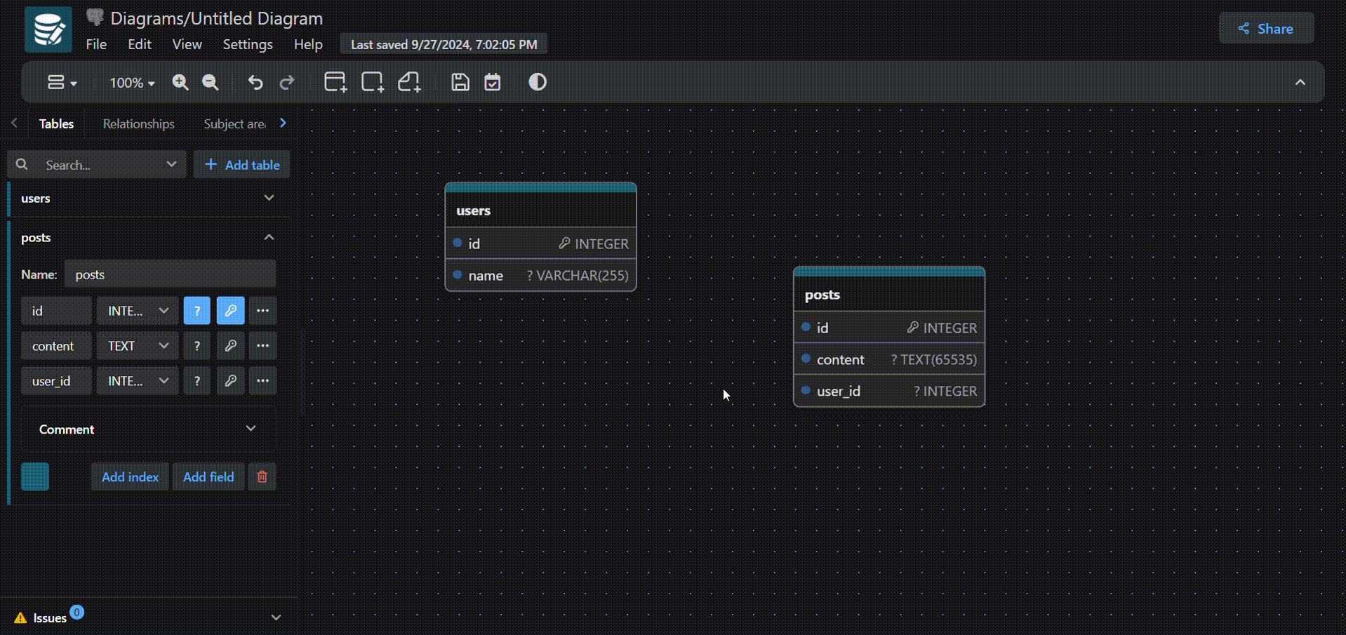 Creating a relationship between posts.user_id and users.id