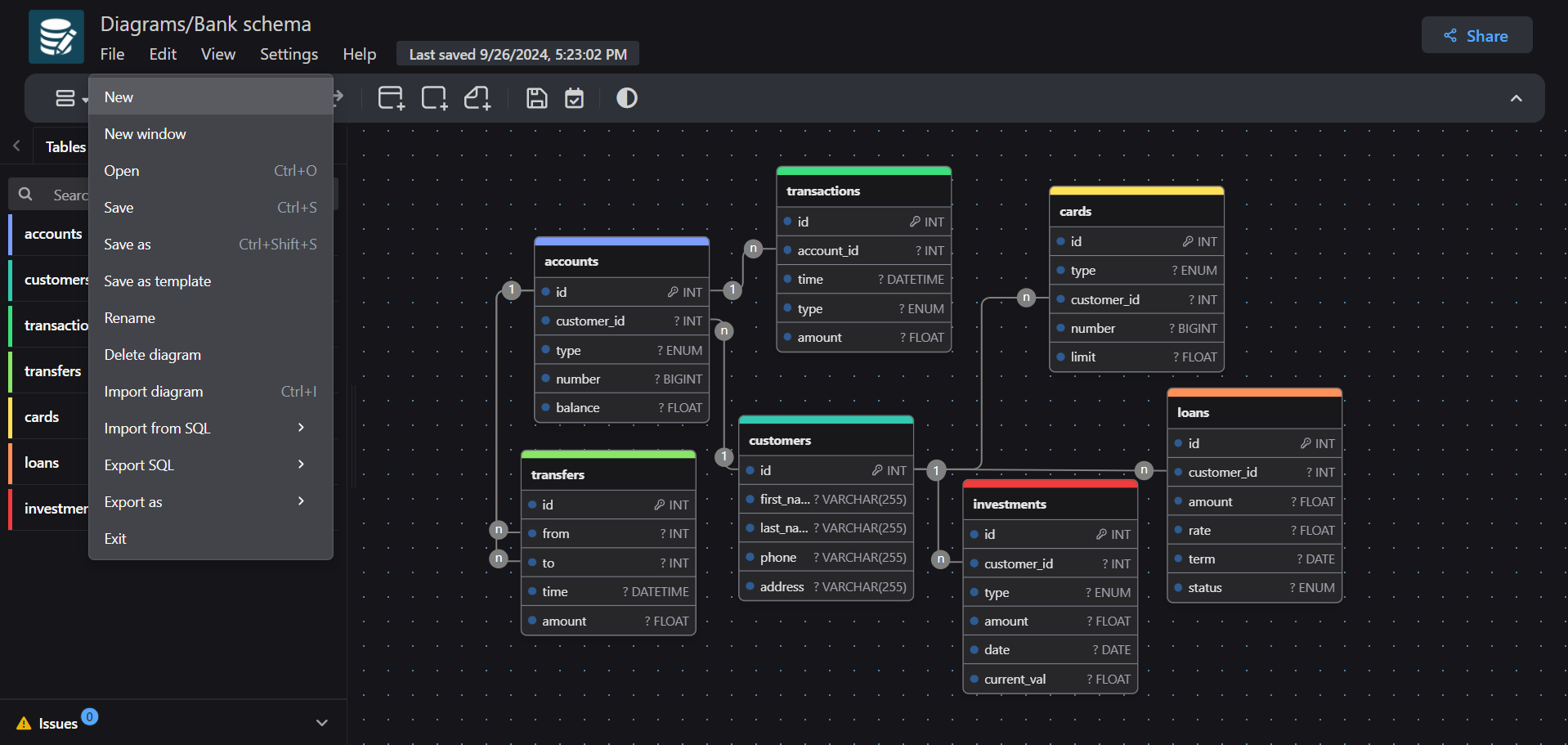The File menu with New highlighted