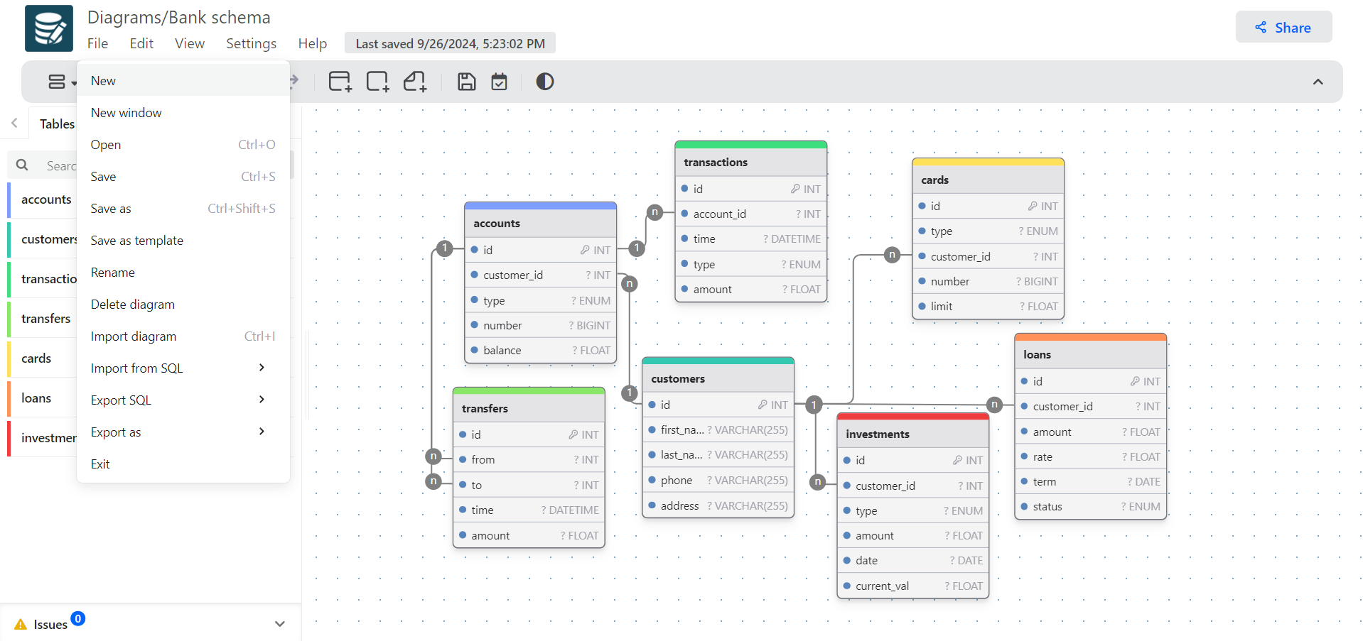 The File menu with New highlighted